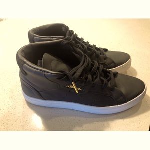 Black Leather High Top Adidas Shoes